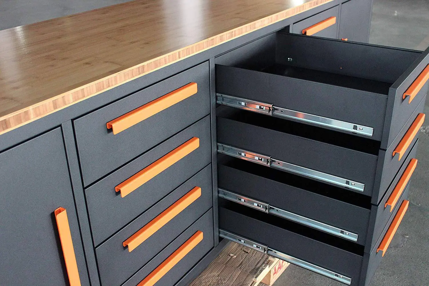 Heavy Duty 10-FT 12 Drawer Bamboo Table Top Workbench, Two Cabinets, All-in-One Welded Frame, Ball Bearing Slides, TMG-WB10B - Image 6