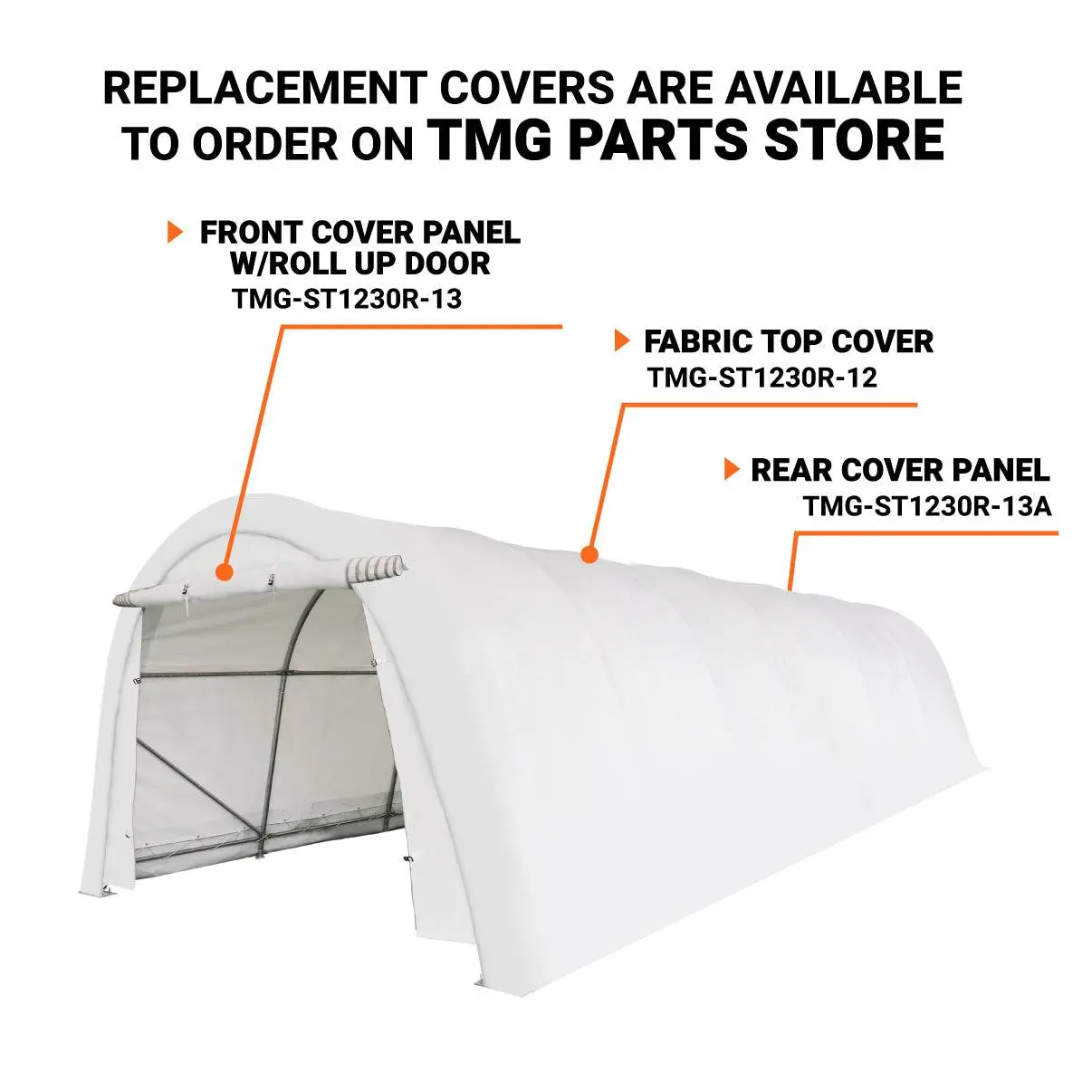 12' x 30' Car Shelter w/Rounded Roof & Heavy-Duty 11 OZ PE Fabric Cover, Galvanized Steel Frame, Fabric front roll-up door, TMG-ST1230R - Image 4