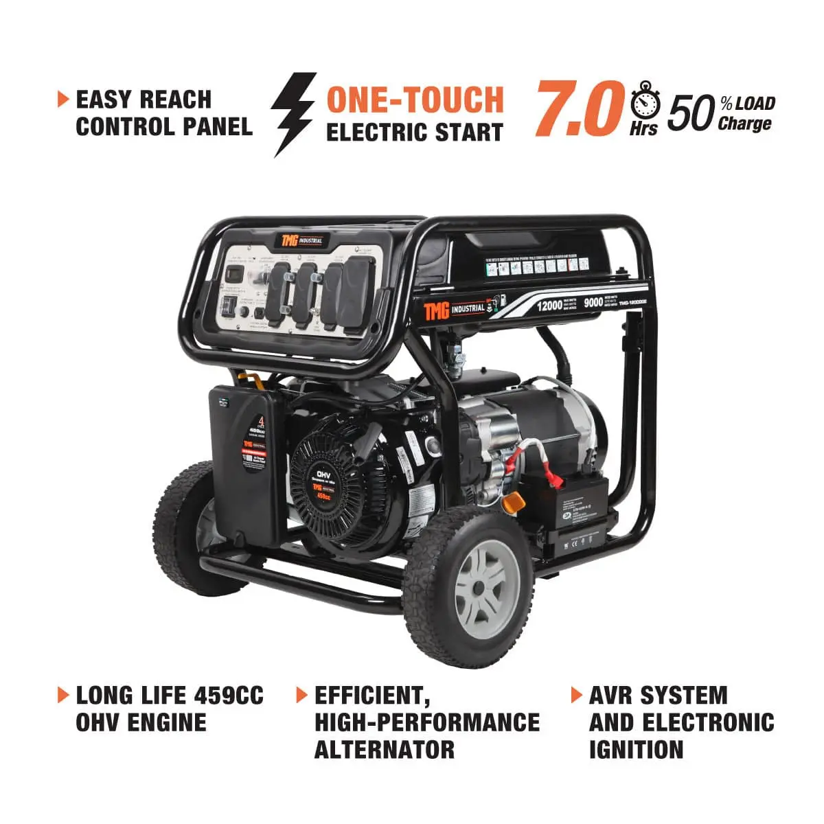 12,000 Watt Gasoline Generator, Electric Start, 7-Hour Run Time, 120V/240VAC, TMG-12000GE - Image 3