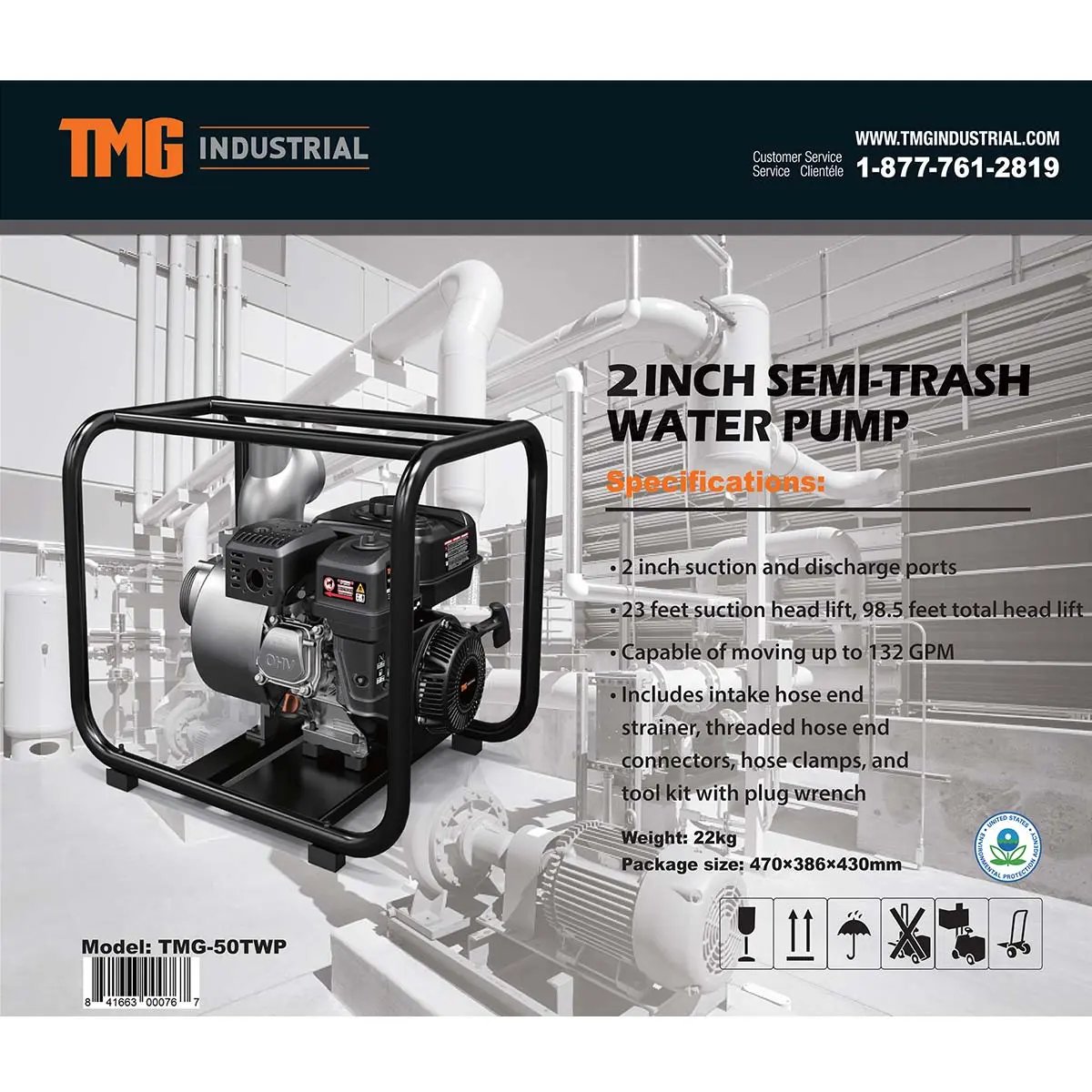 132 GPM 2" Semi-Trash Water Pump with 6.5 HP Gas Engine, TMG-50TWP - Image 7