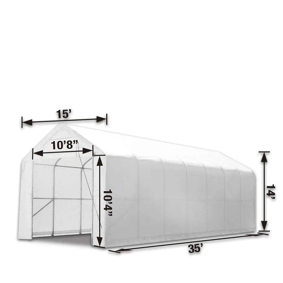 15' x 35' RV Carport Motorhome Storage Shelter, 17 oz PVC Fabric Cover, Front Roll-Up Door, Enclosed Rear Wall, 3-Layer Galvanized Steel Frame, 10' Straight Sidewalls, TMG-ST1535 - Image 6