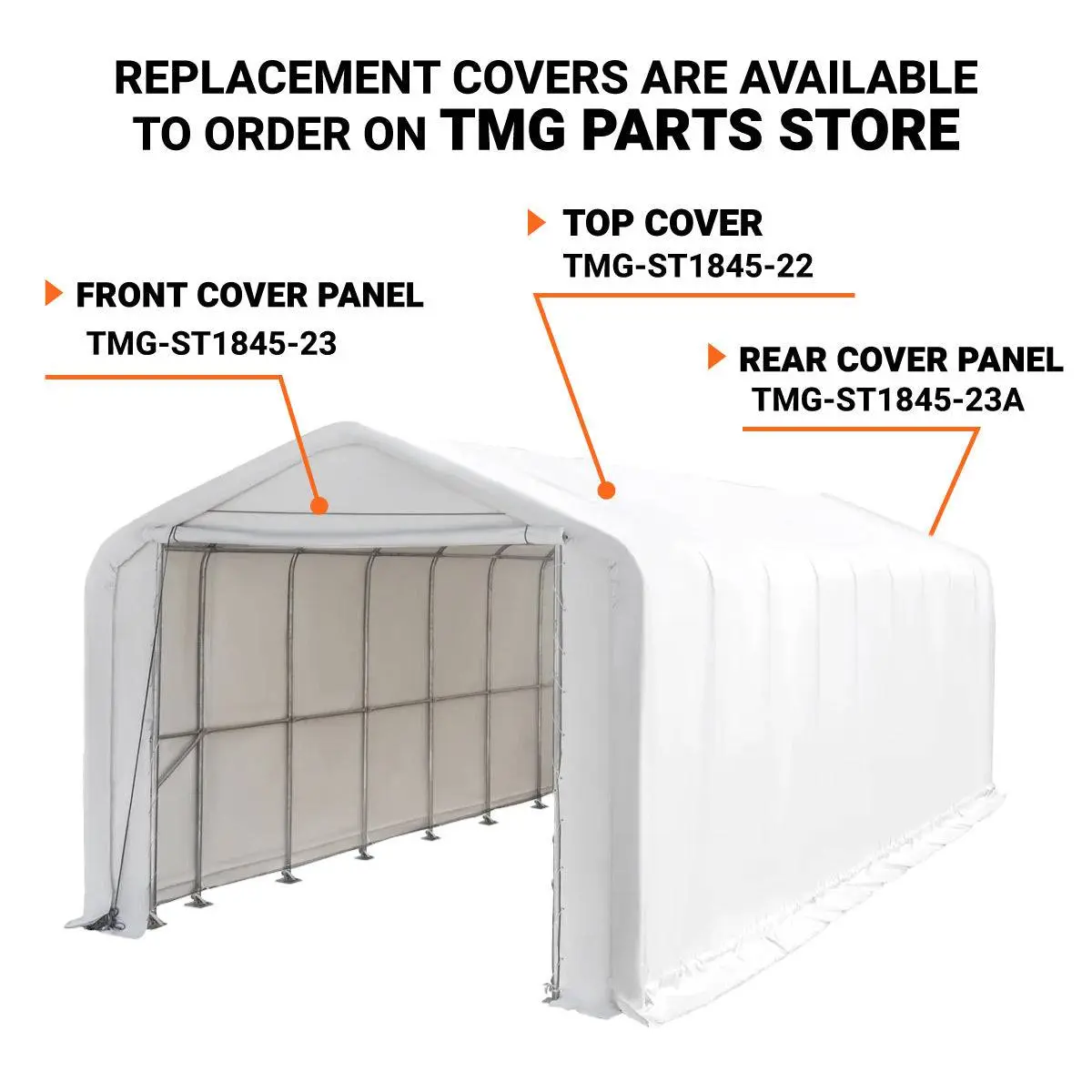 18' x 45' RV Carport Motorhome Storage Shelter, 17 oz PVC Fabric Cover, Front Roll-Up Door, Enclosed Rear Wall, 3-Layer Galvanized Steel Frame, 13' Straight Sidewalls, TMG-ST1845 - Image 4