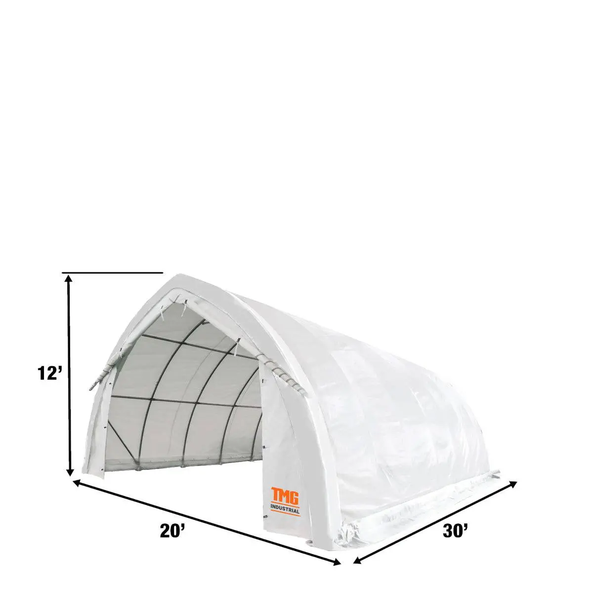 20' x 30' Arch Wall Peak Ceiling Storage Shelter with Heavy Duty 11 oz PE Cover & Drive Through Doors, TMG-ST2031P (Previously ST2030P) - Image 3