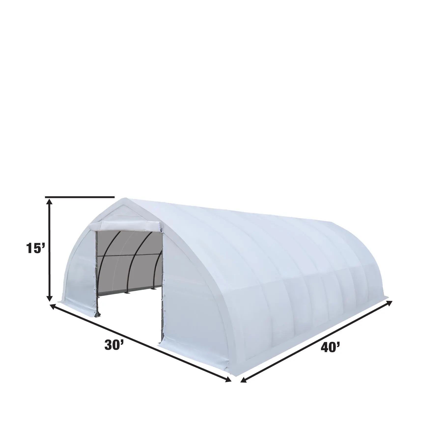 30' x 40' Peak Ceiling Storage Shelter with Heavy Duty 17 oz PVC Cover & Drive Through Doors, TMG-ST3040V - Image 3