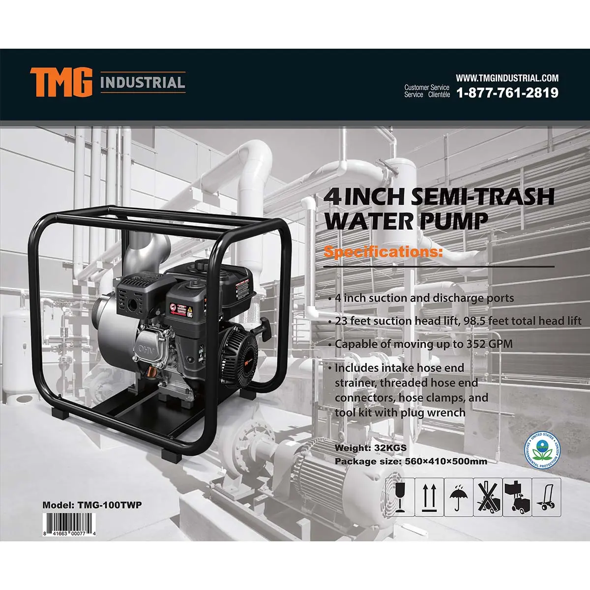 TMG-100TWP 352 GPM 4" Semi-Trash Water Pump with 7.5 HP Gas Engine - Image 7