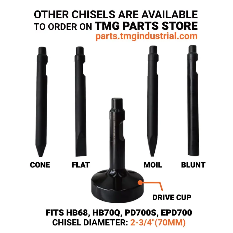 4-7 Ton Excavator/Backhoe Hydraulic Breaker, 2-3/4" Moil Point Chisel TMG-HB68 - Image 4