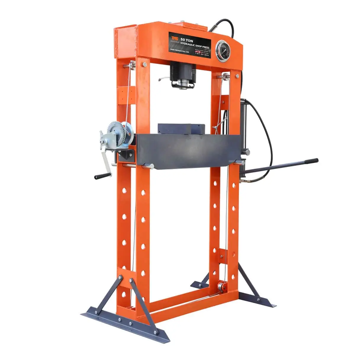50 Ton Capacity Hydraulic Shop Press, Heavy Duty Pressing, Fully Welded H-Frame, Air & Manual Dual Operation, TMG-SP50 - Image 3
