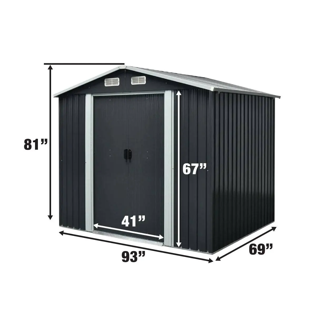 6' x 8' Galvanized Apex Roof Metal Shed, 29 GA Corrugated Metal, 67" Edge Height, TMG-MS0608 - Image 4