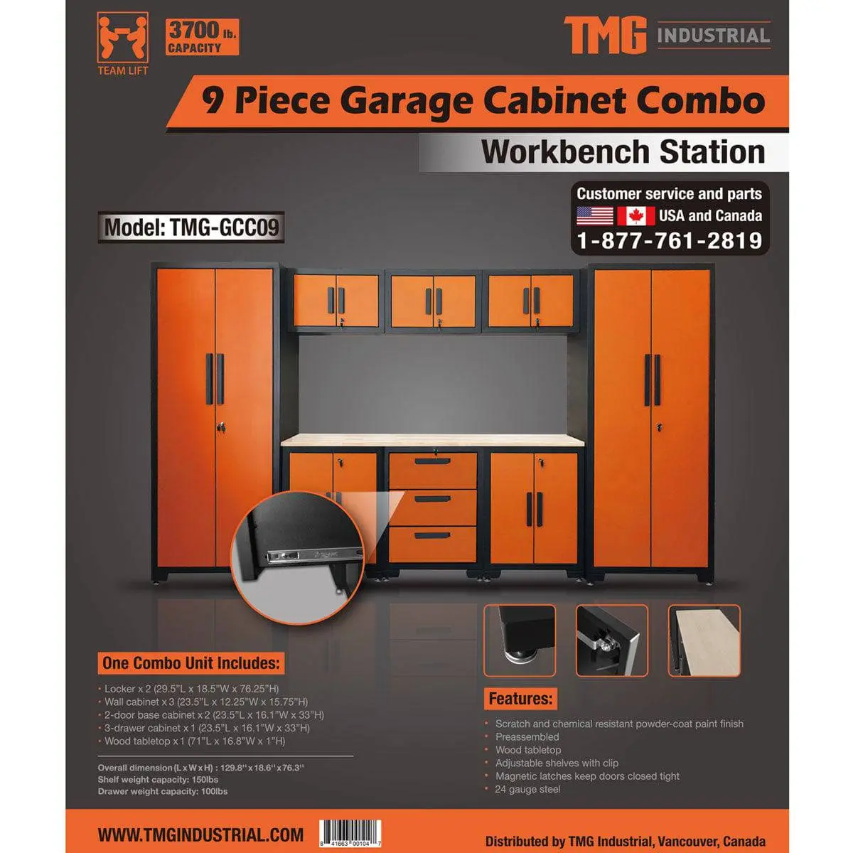 TMG-GCC09 9-Piece Garage Cabinet Workbench Combo Set, Pre-assembled, Fully Welded - Image 5