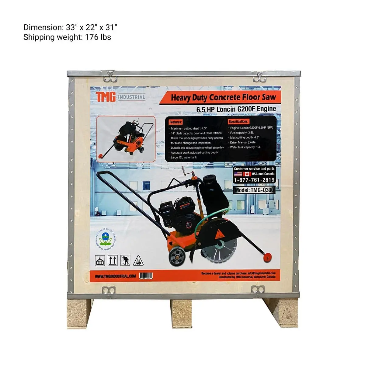 Heavy-Duty Walk Behind Concrete Floor Saw, w/6.5 HP Loncin Gasoline Engine, 3" Cutting Depth, TMG-Q300 - Image 4