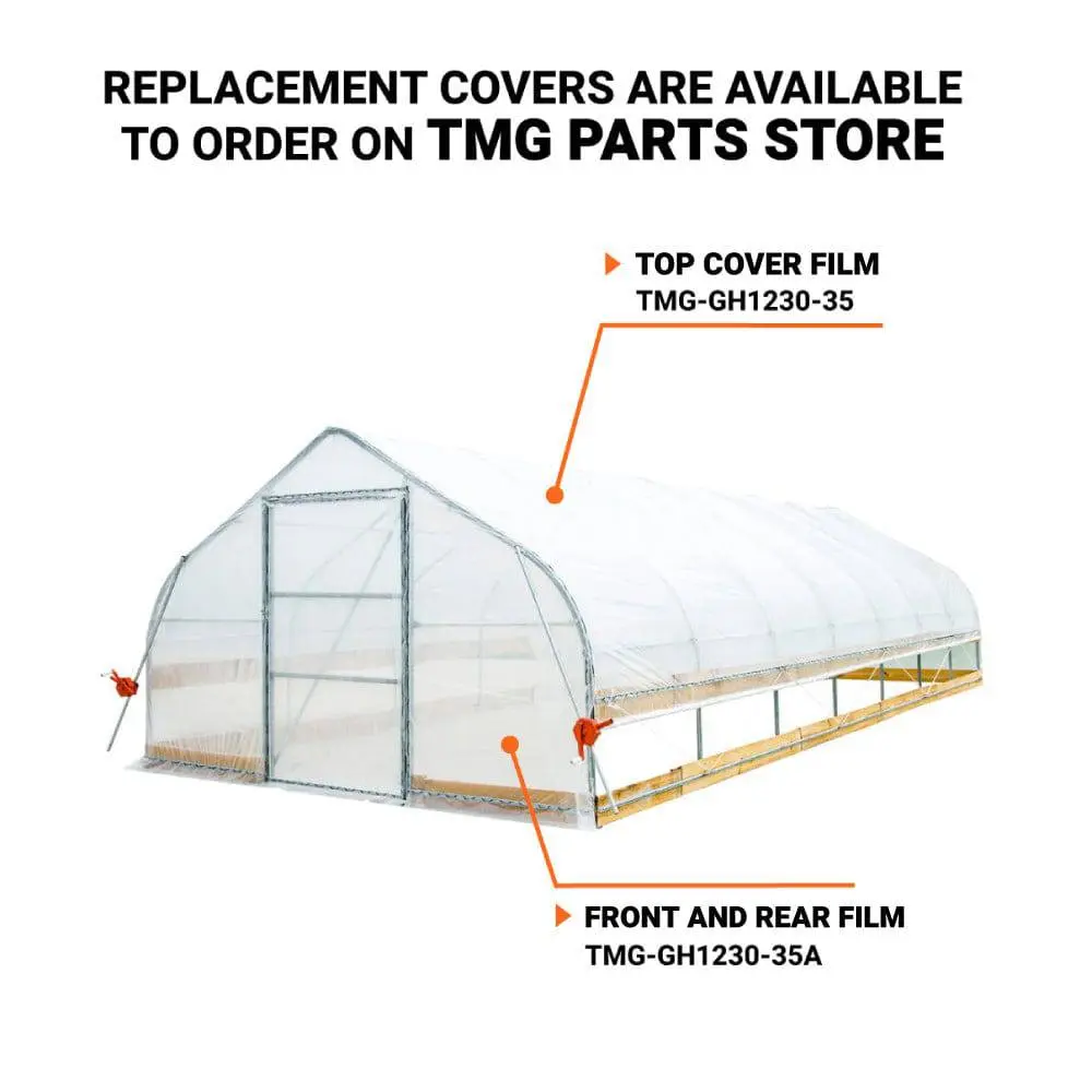 12' x 30' Tunnel Greenhouse Grow Tent w/6 Mil Clear EVA Plastic Film, Cold Frame, Hand Crank Roll-Up Sides, Peak Ceiling Roof, TMG-GH1230 - Image 3