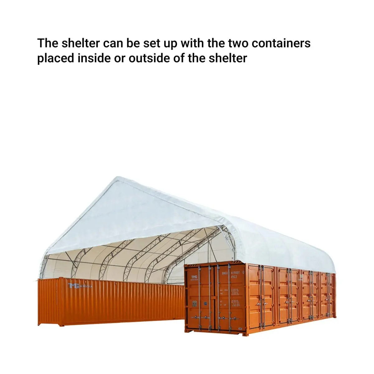 50' x 40' Dual Truss Container Shelter with Heavy Duty 32 oz PVC Cover, Enclosed End Wall and Front Drop, TMG-DT5040CF-PRO - Image 8
