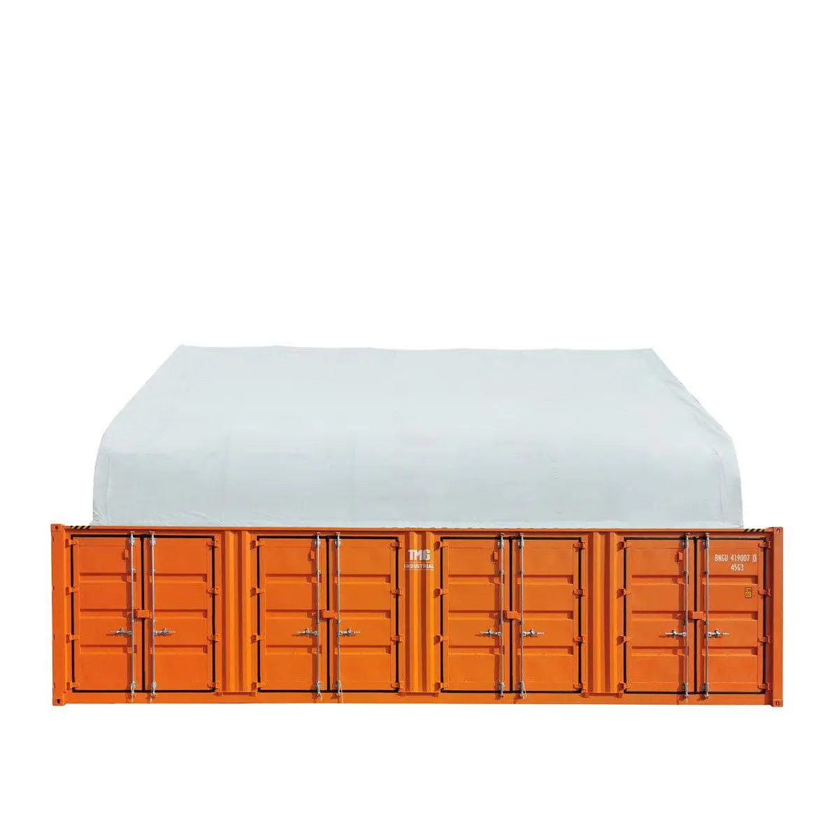 50' x 40' Dual Truss Container Shelter with Heavy Duty 32 oz PVC Cover, Enclosed End Wall and Front Drop, TMG-DT5040CF-PRO - Image 9