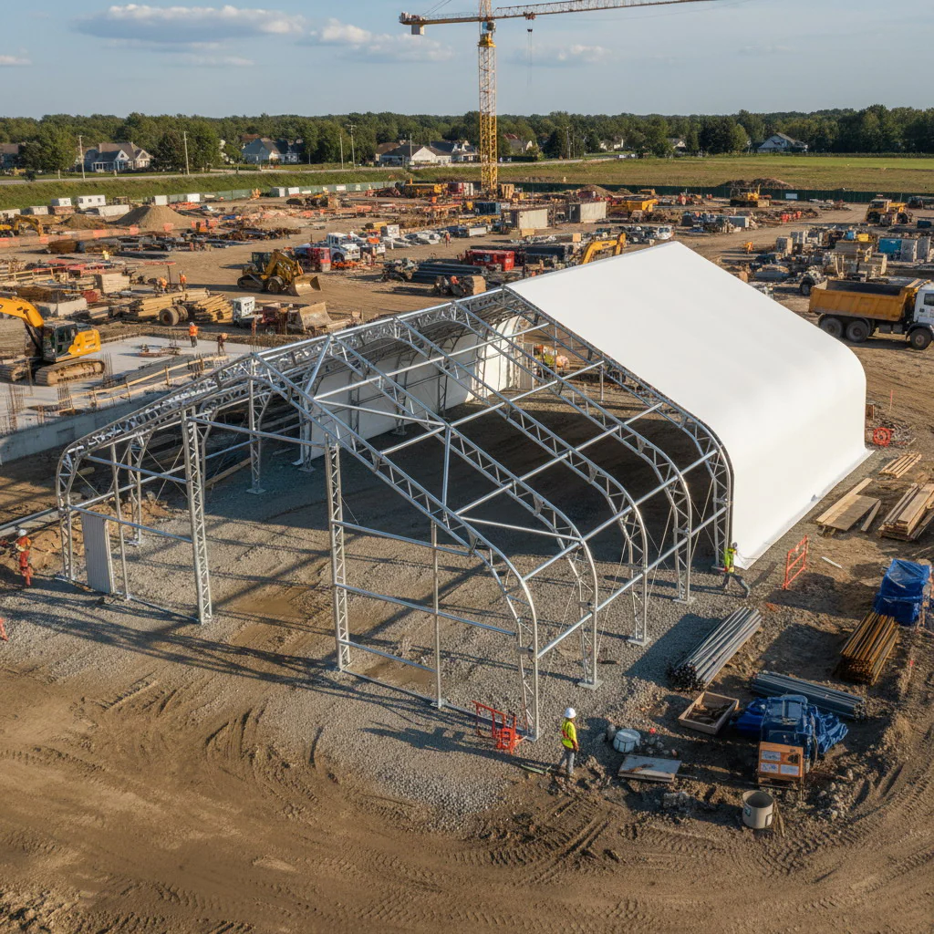 50' x 80' Dual Truss Storage Shelter with Heavy Duty 32 oz PVC Cover & Drive Through Doors, TMG-DT5080-PRO - Image 3