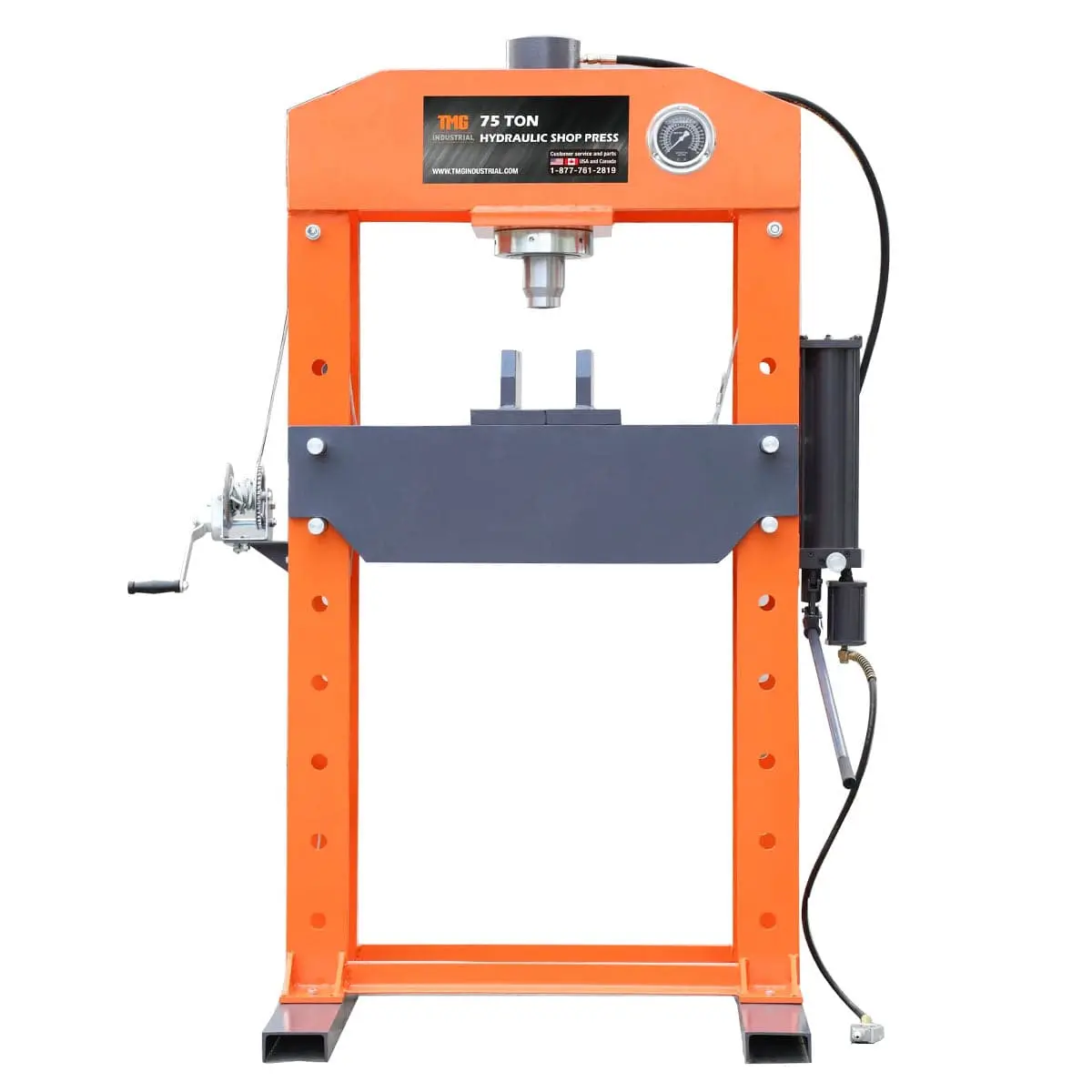 75 Ton Capacity Hydraulic Shop Press, Heavy Duty Pressing, Fully Welded H-Frame, Air & Manual Dual Operation, TMG-SP75 - Image 4