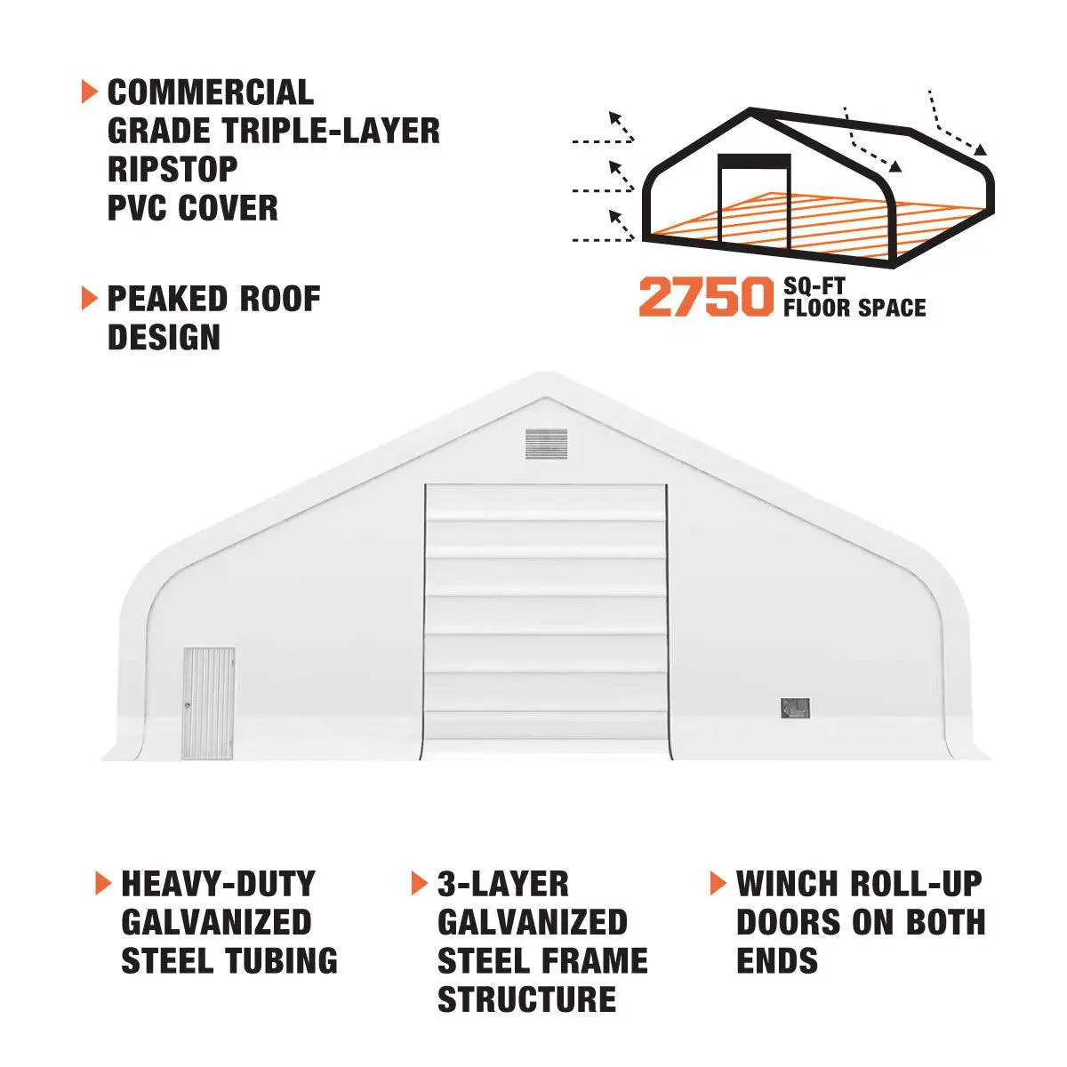 50' x 55' Dual Truss Storage Shelter with Heavy Duty 32 oz PVC Cover & Drive Through Doors TMG-DT5055-PRO - Image 11