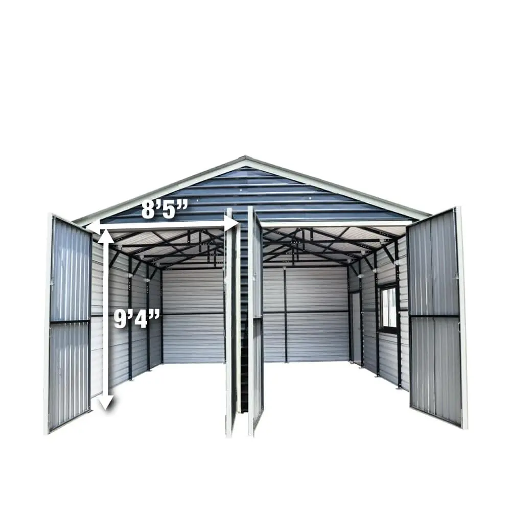 20' x 20' Metal Garage Shed, 9' High Double Front Doors, 13' Peak, 400 Sq-Ft TMG-MS2020 - Image 4