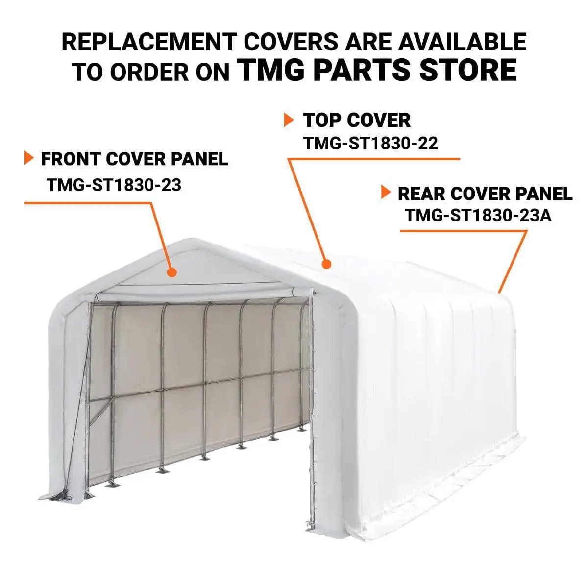 18' x 30' RV Carport Motorhome Storage Shelter, 17 oz PVC Fabric Cover, Front Roll-Up Door, Enclosed Rear Wall, 3-Layer Galvanized Steel Frame, 13' Straight Sidewalls, TMG-ST1830 - Image 4